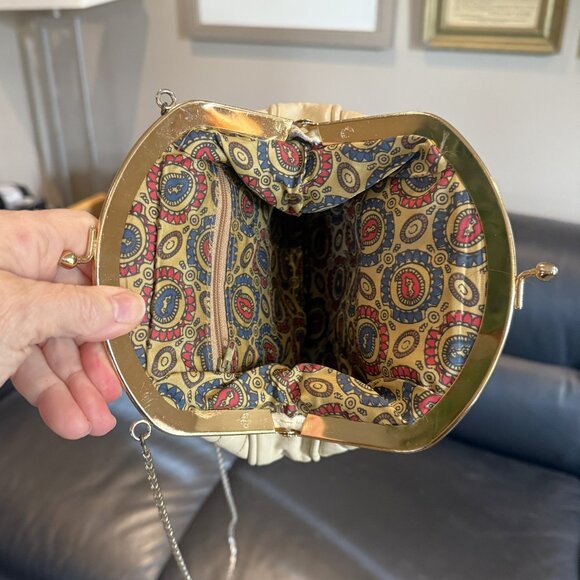 Vintage Elbief England Quilted Leather Chain strap frame handbag cream offwhite - Picture 4 of 6